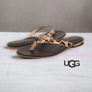UGG Allaria II Calf Hair Thong Flip Flop Slip On Sandal Leopard Print Size 5.5
